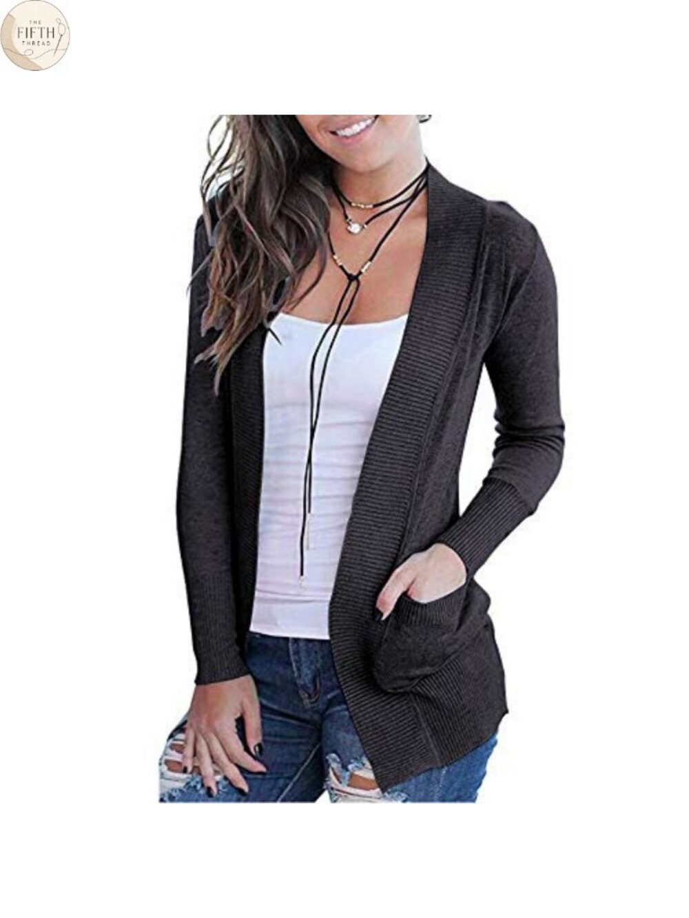 Womens Open Front Long Sleeve Cardigan with Pockets Viscose Blend